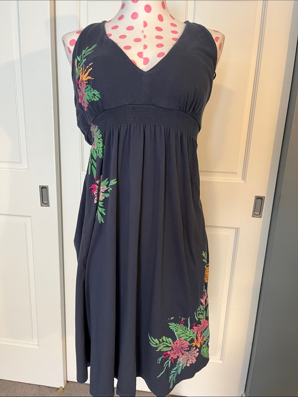 Navy Floral V-Neck Maxi Dress